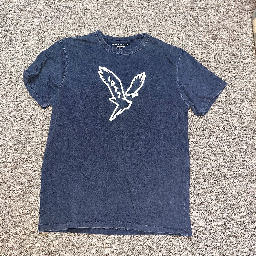 MENS SIZE S SUPER SOFT AMERICAN EAGLE DARK BLUE 3D LOGO SHORT SLEEVE T-SHIRT